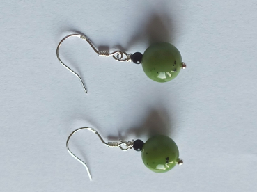 silver earrings-ear wires with jadeite and onyx beads-the colour is green and black--